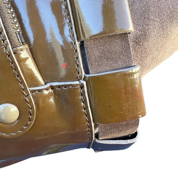 Gianni Versace Suede Brown Patent Leather Bag Shoulder Hobo Shopper Drawstring - Picture 8 of 15